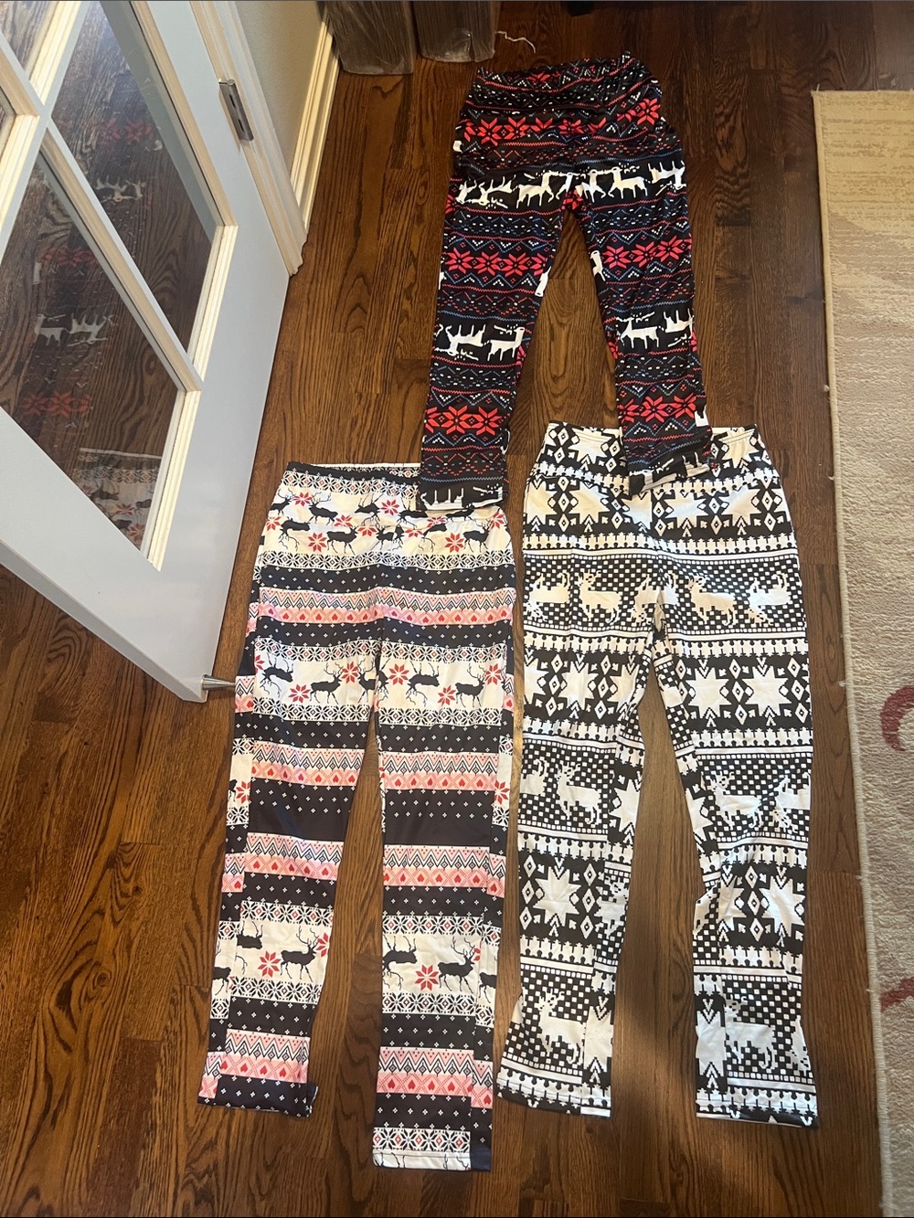 Bundle of 3 Festive Reindeer Print Leggings - Black/Red/White Size Medium
